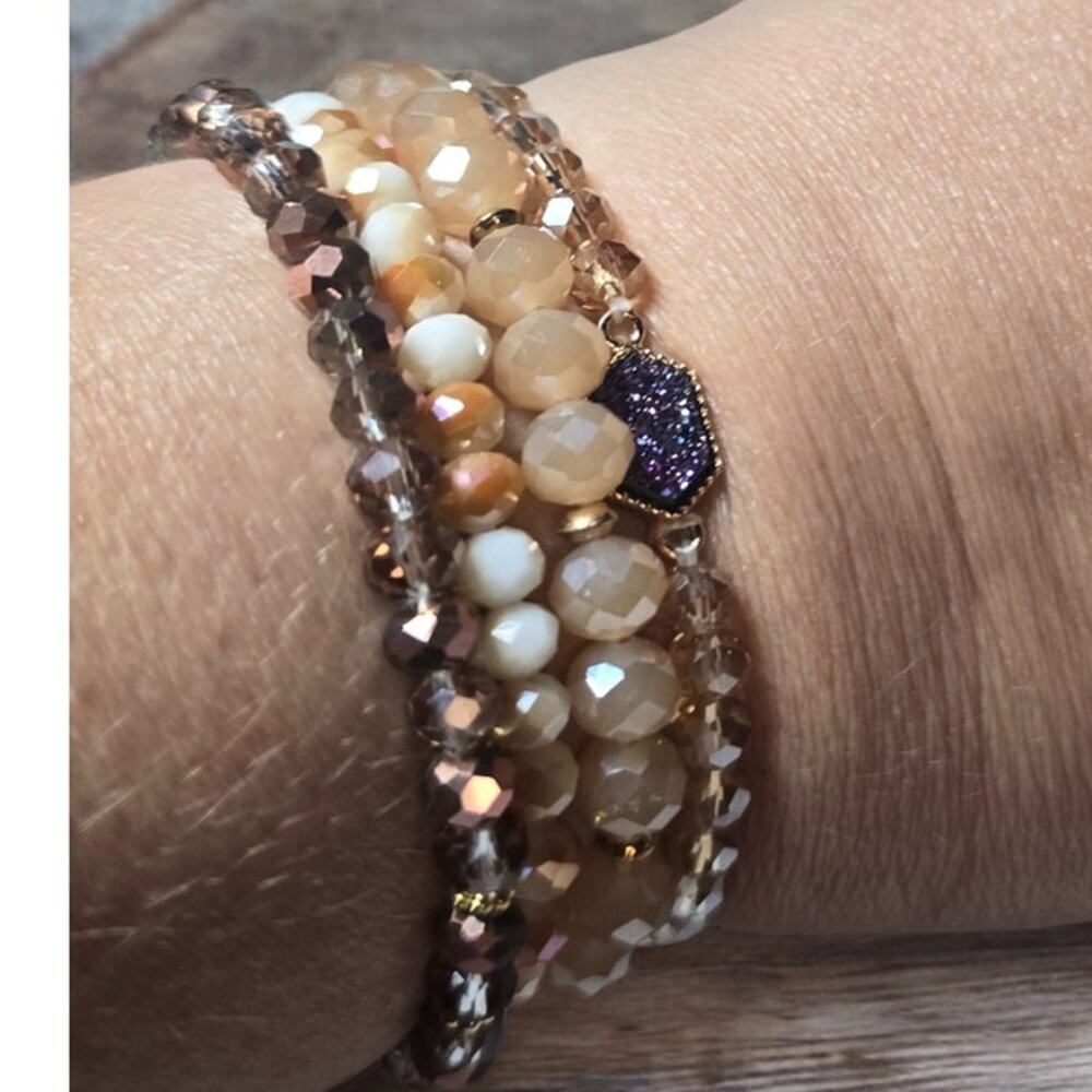 Brown Beaded Bracelet Set of 4